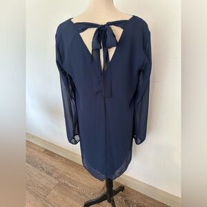 BCBGeneration M Navy Blue Sheer Long Sleeve Dress